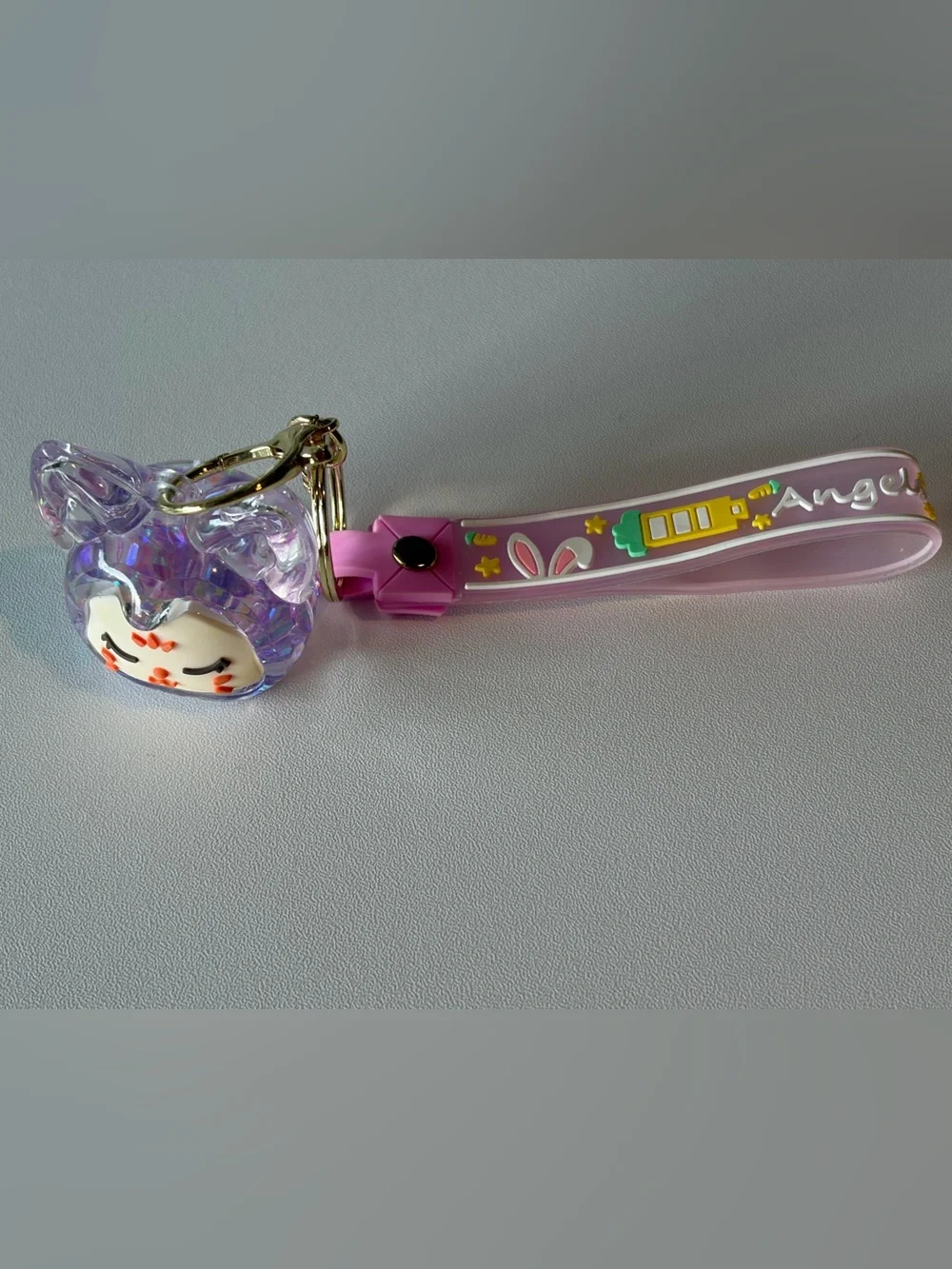 Kawaii Wristlet Keychain with Charm, Cute Glitter Floating Cat Liquid Shaker Key